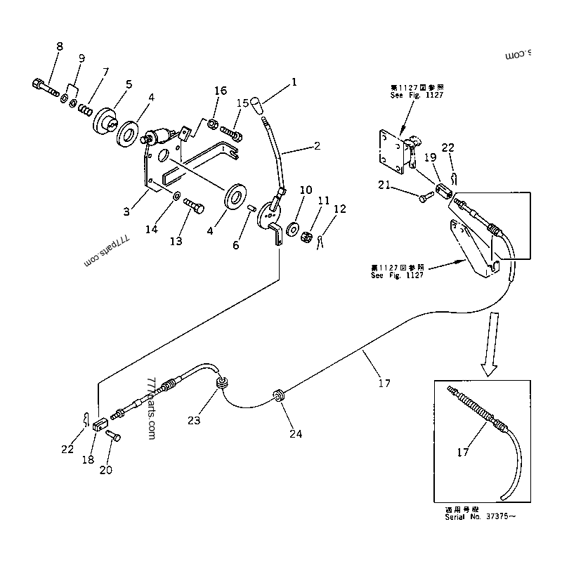 205-43-71162 трос керування подачею палива KOMATSU BP500, PC200, PC220, PC240, PF5, PW200, PW210
