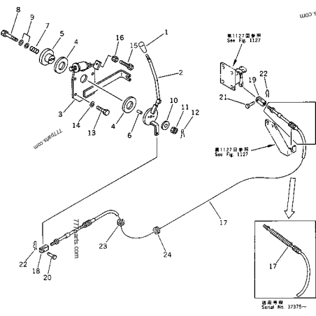 205-43-71162 трос керування подачею палива KOMATSU BP500, PC200, PC220, PC240, PF5, PW200, PW210